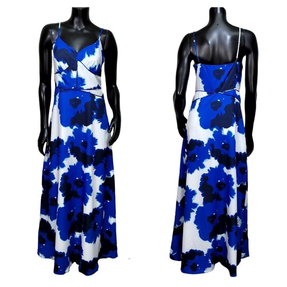 Banana Republic Womens 4 Bright Blue Floral Spaghetti Strap Maxi Dress